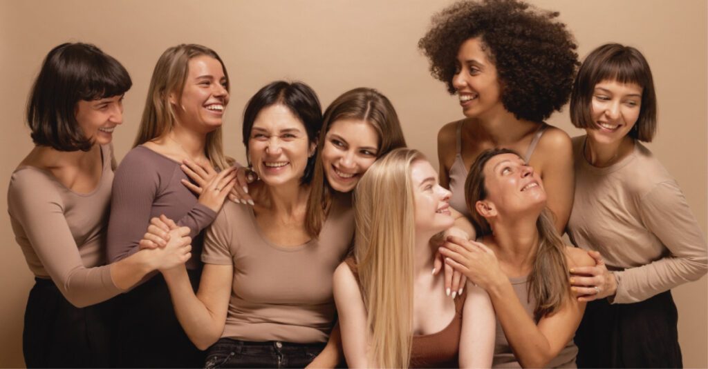 mulheres diferentes tons de pele protetor solar com cor